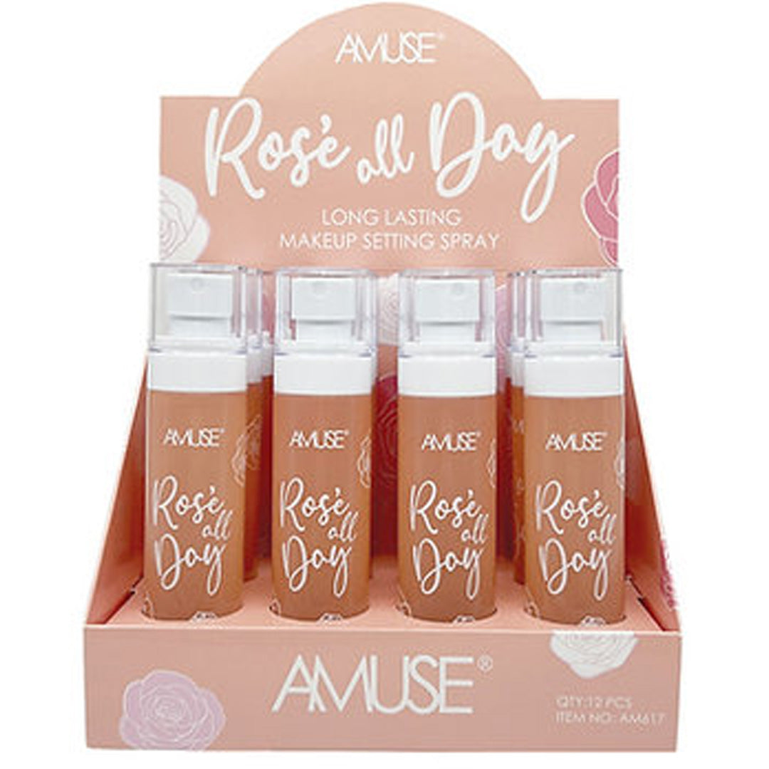 Spray Fijador Rosa All Day Amuse - Venta al por Mayor Display 12 Unidades (AM617)