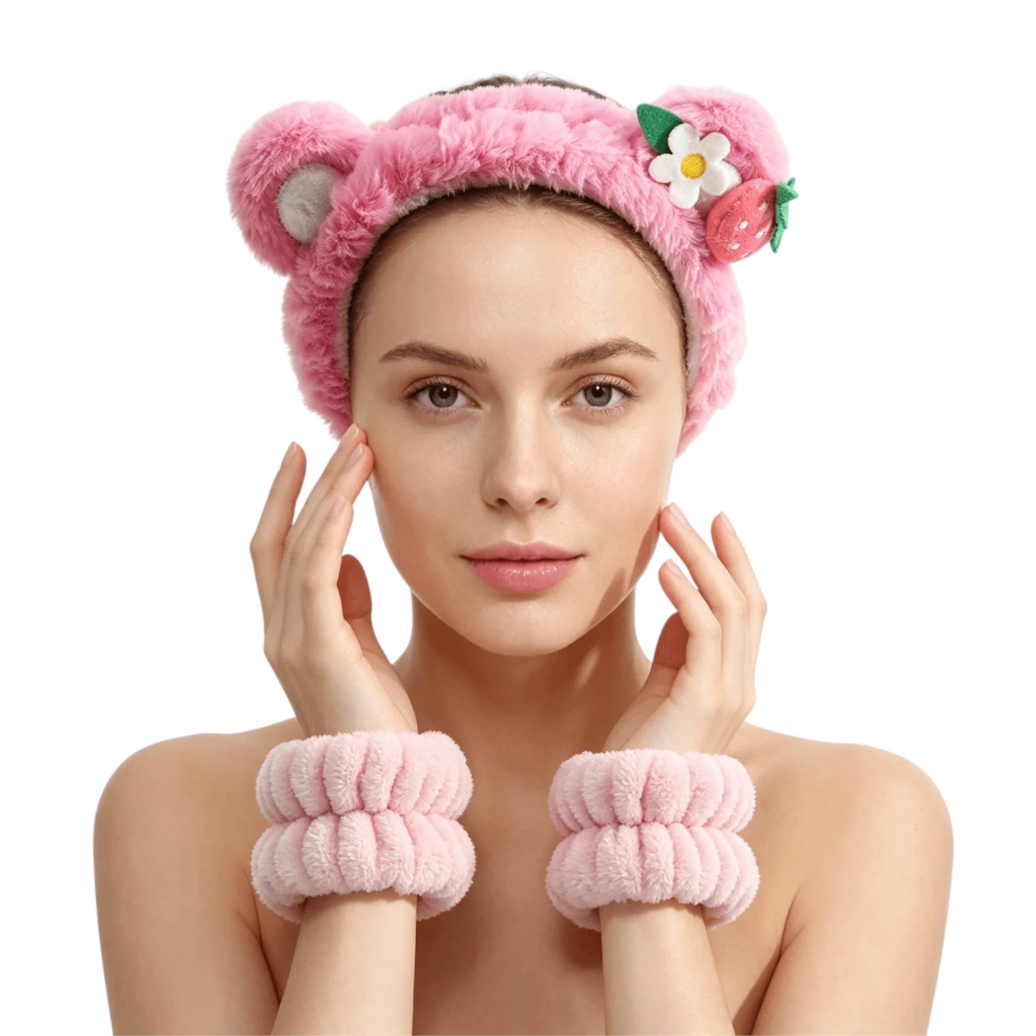 Spa Diadema y Muñequera Fresa Totemica - Venta al por Mayor 10 Unidades (TBR26-A20-2)