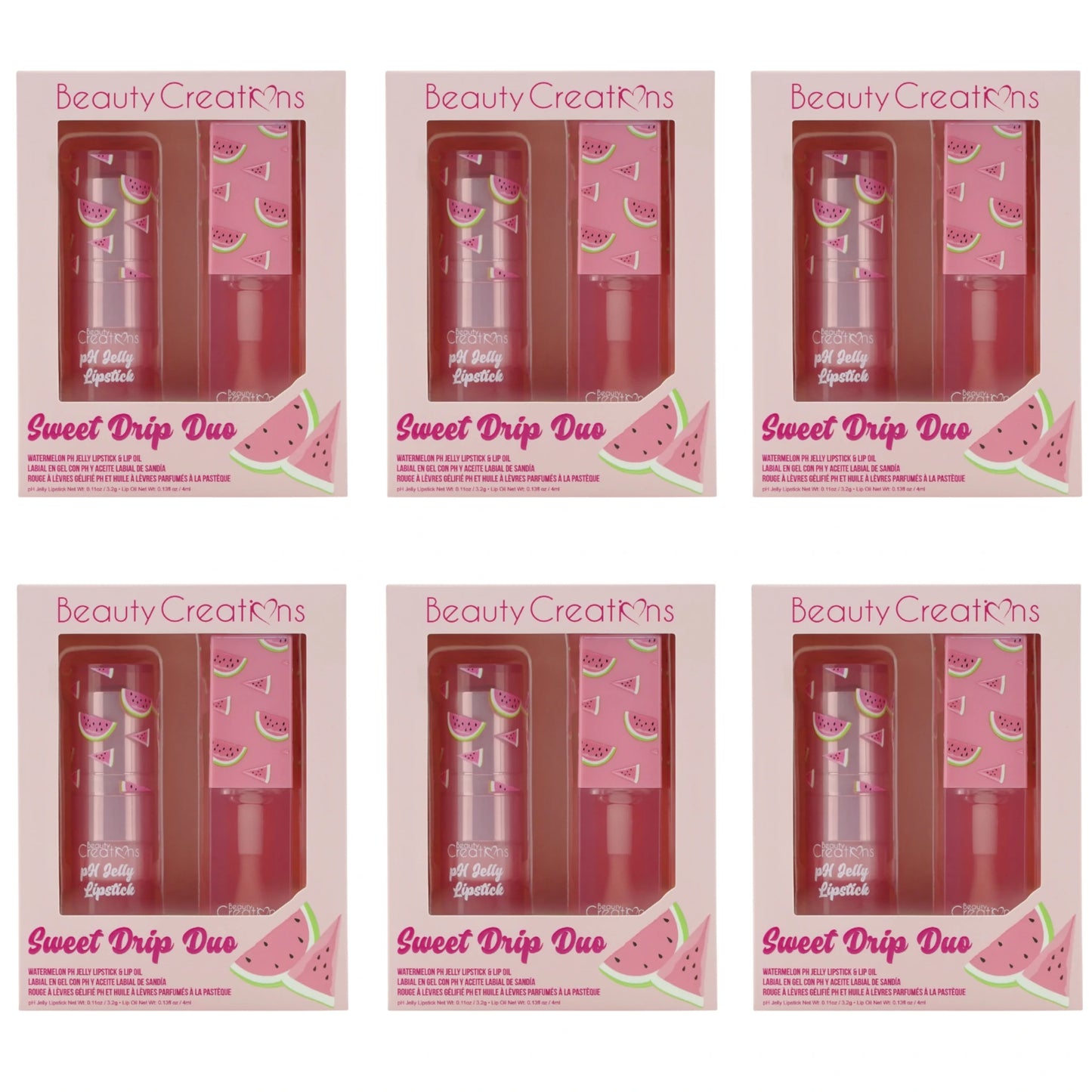 Barra y Aceite Labial Sweet Drip Duo Sandía Ph Jelly Beauty Creations - Venta al por Mayor 6 Unidades (SDD-1)