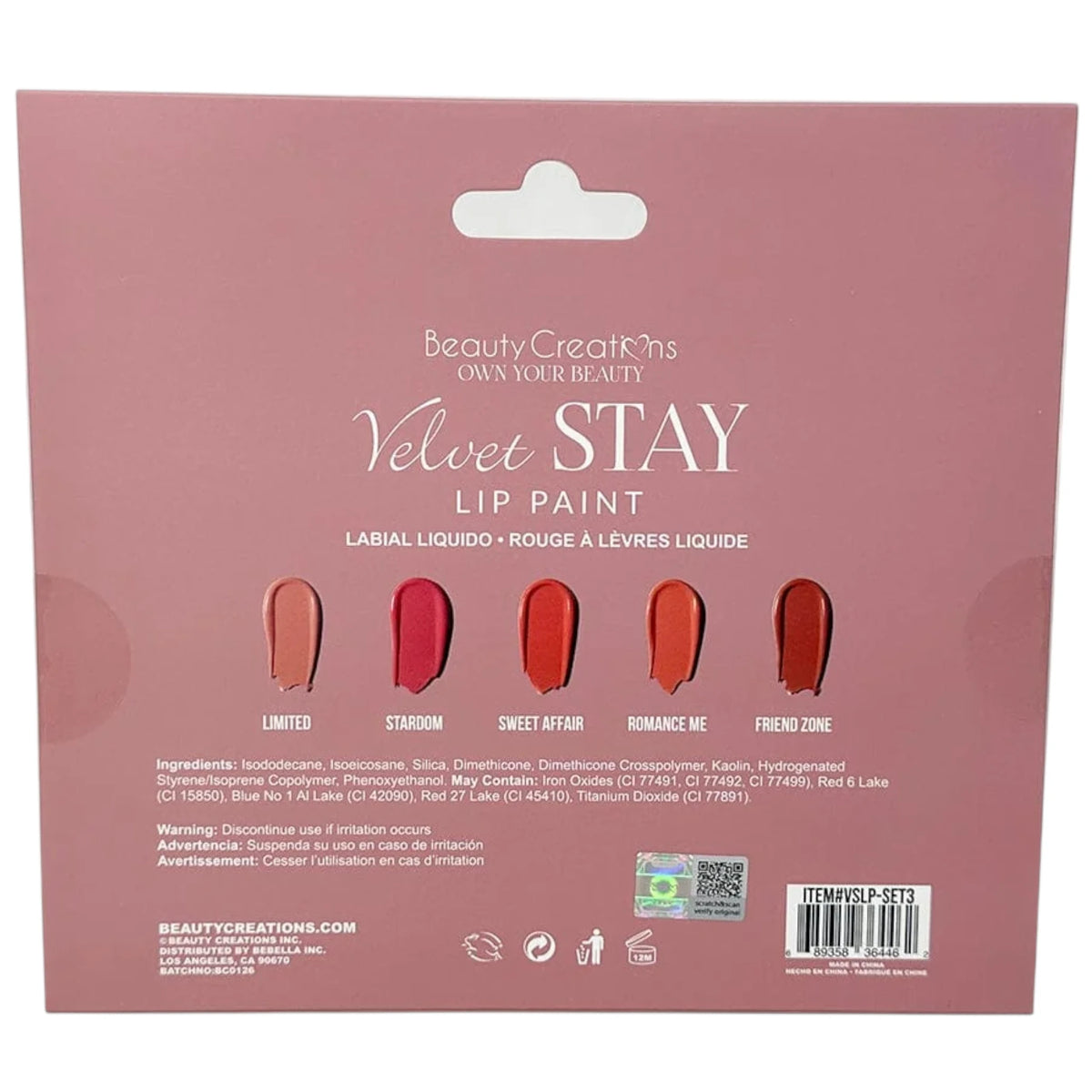 Set de Labiales Velvet Stay Beauty Creations | Cosméticos al por Mayor