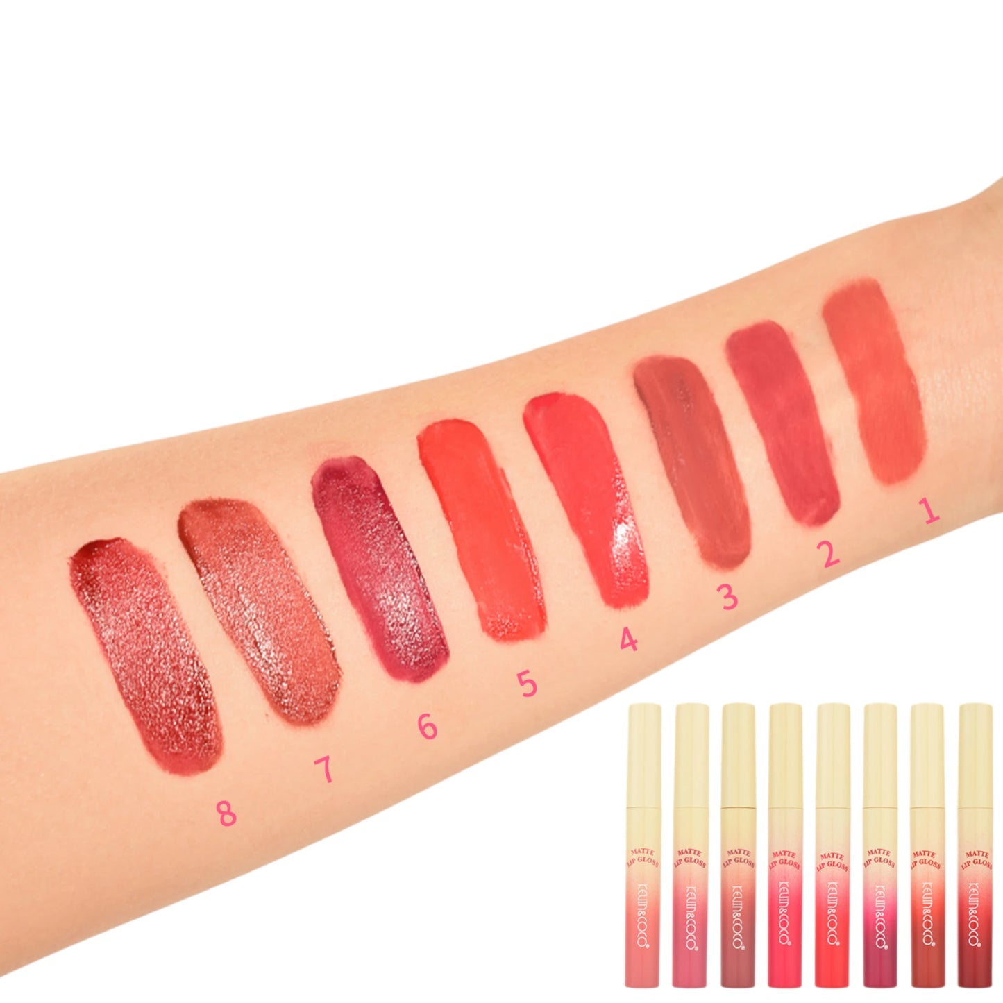 Brillo de Labios Mate en 8 Colores Kevin & Coco | Cosméticos al por Mayor