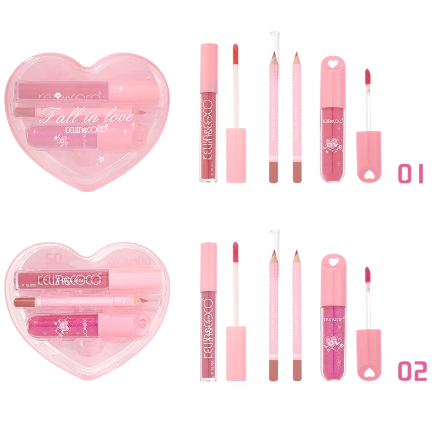 Sets de Maquillaje para Labios Fall In Love Kevin & Coco - Venta al por Mayor Display 6 Sets (KC1670)