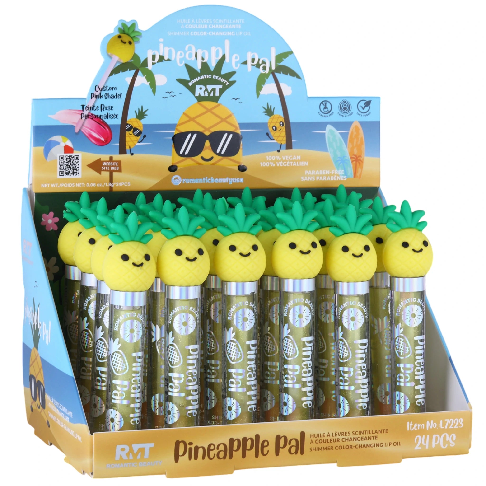 Aceite Labial Pineapple Pal Shimmer Romantic Beauty - Venta al por Mayor Display 24 Unidades (L7223)