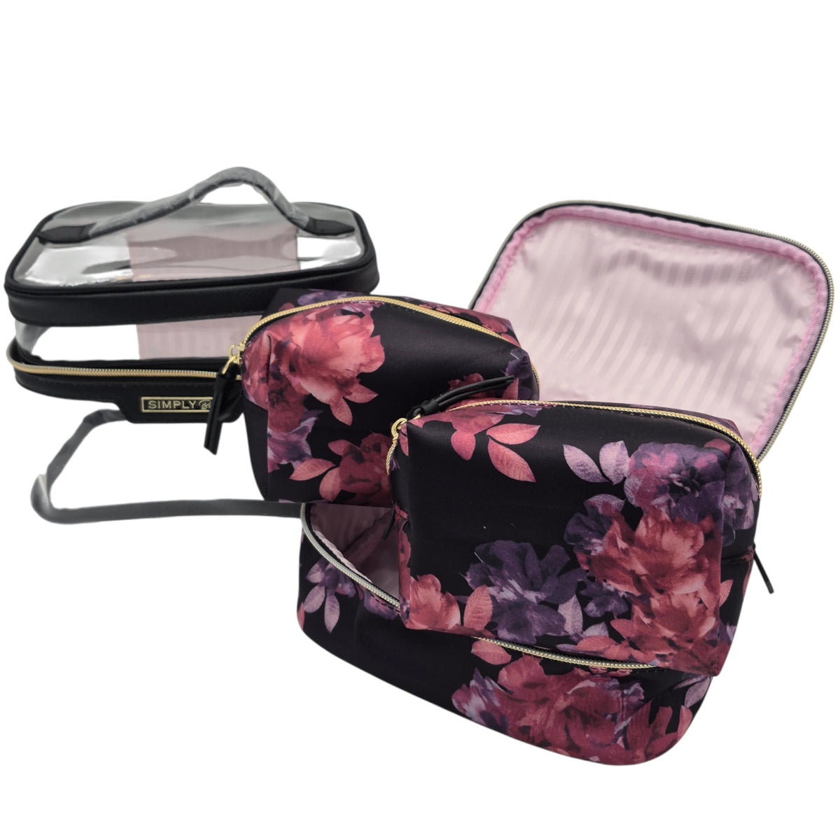 Estuche Maquillaje Floral Negro Simply Bella | Cosméticos al por Mayor
